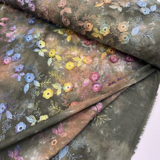 Pamutvászon TIE DYE EMBROIDERY Poppy design N