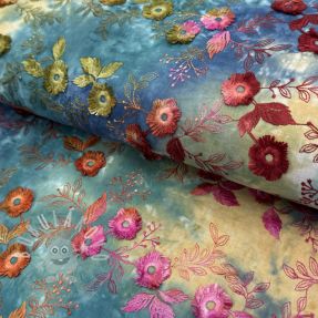 Pamutvászon TIE DYE EMBROIDERY Poppy design S