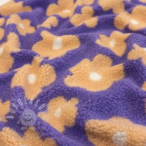 Kabát anyag TEDDY JACQUARD Flowers lilac/apricot