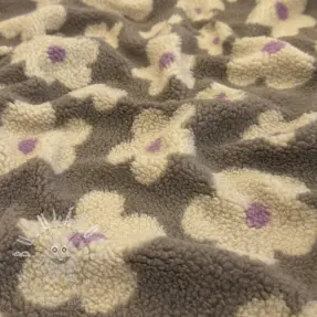 Kabát anyag TEDDY JACQUARD Flowers taupe/beige