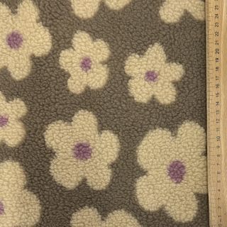 Kabát anyag TEDDY JACQUARD Flowers taupe/beige