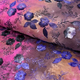 Pamutvászon TIE DYE EMBROIDERY Poppy design A