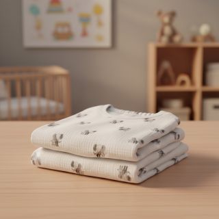 Dupla géz/muszlin Animals design A digital print ORGANIC