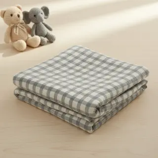 Dupla géz/muszlin LINEN YARN DYED Checks grey natural