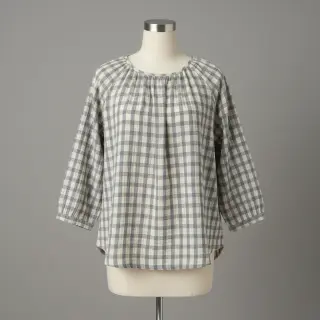 Dupla géz/muszlin LINEN YARN DYED Checks grey natural