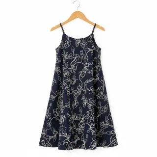 Dupla géz/muszlin EMBROIDERY Climbing flowers navy