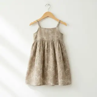 Dupla géz/muszlin EMBROIDERY Climbing flowers beige