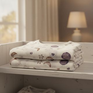 Dupla géz/muszlin Moon white digital print ORGANIC