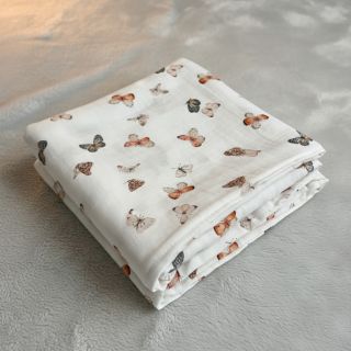 Dupla géz/muszlin Butterflies white digital print