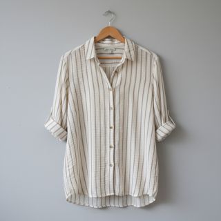 Dupla géz/muszlin YARN DYED Thin strip beige