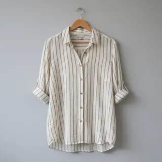 Dupla géz/muszlin YARN DYED Thin strip beige