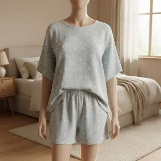 Dupla géz/muszlin JACQUARD Dots light blue