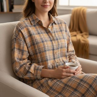 Dupla géz/muszlin Double sided CHECKS multicolour brown