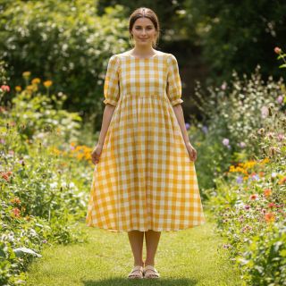 Dupla géz/muszlin Double sided CHECKS MINI ochre