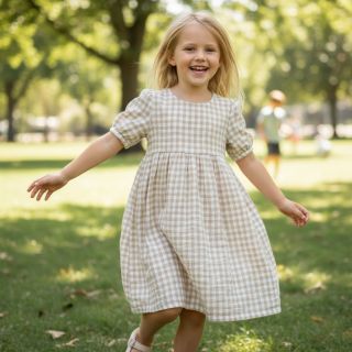 Dupla géz/muszlin Double sided CHECKS MINI beige