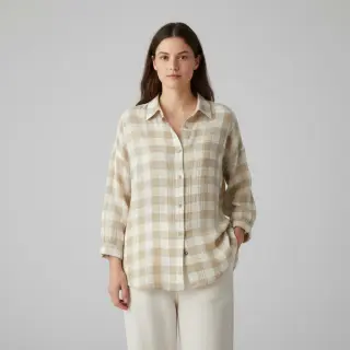 Dupla géz/muszlin Double sided CHECKS MINI beige
