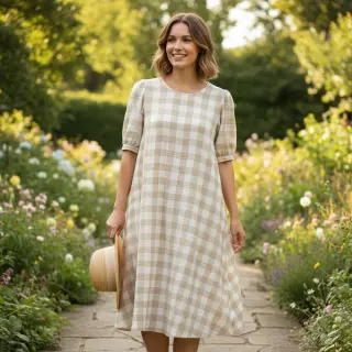 Dupla géz/muszlin Double sided CHECKS MINI beige