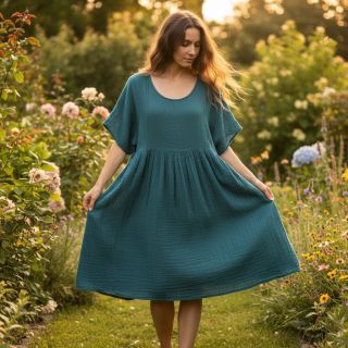 Dupla géz/muszlin petrol