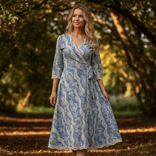 Pamutvászon JEANS EMBROIDERY Flora design B