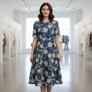 Pamutvászon JEANS EMBROIDERY Flora design C