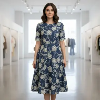 Pamutvászon JEANS EMBROIDERY Flora design C