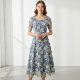 Pamutvászon JEANS EMBROIDERY Flora design D