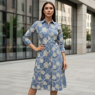 Pamutvászon JEANS EMBROIDERY Flora design D