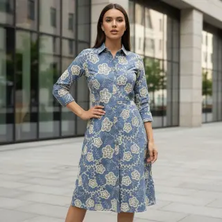 Pamutvászon JEANS EMBROIDERY Flora design D