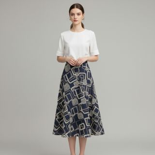 Pamutvászon JEANS EMBROIDERY Square dark blue