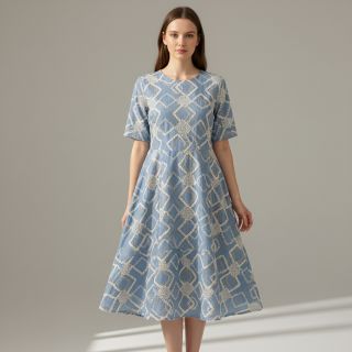 Pamutvászon JEANS EMBROIDERY Square light blue