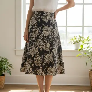 Pamutvászon JEANS EMBROIDERY Bouquet black