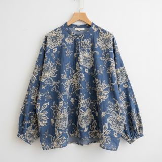 Pamutvászon JEANS EMBROIDERY Bouquet blue