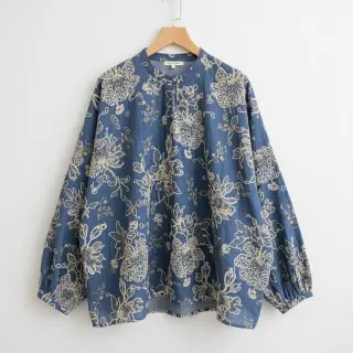 Pamutvászon JEANS EMBROIDERY Bouquet blue