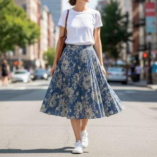 Pamutvászon JEANS EMBROIDERY Bouquet blue