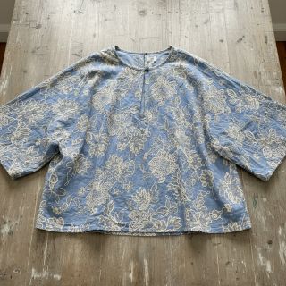 Pamutvászon JEANS EMBROIDERY Bouquet light blue