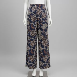 Pamutvászon JEANS Embroidery leaves dark blue