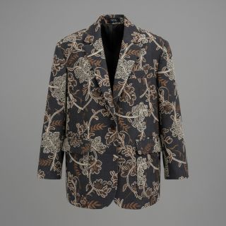 Pamutvászon JEANS Embroidery leaves black