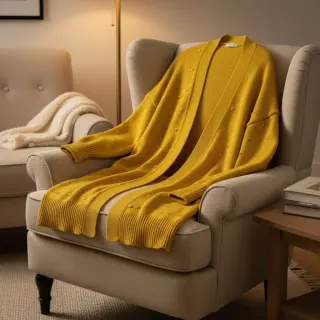Pulóver anyag BIG KNIT DOT ochre
