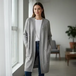 Pulóver anyag BIG KNIT DOT grey