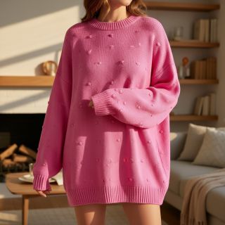 Pulóver anyag BIG KNIT DOT pink