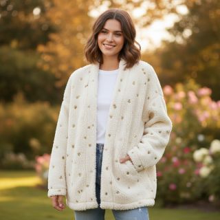 Kabát anyag TEDDY Tossed hearts gold