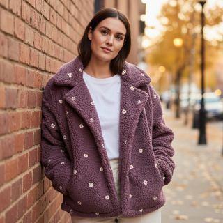 Kabát anyag TEDDY EMBROIDERY Mini rosewood