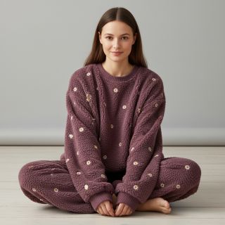 Kabát anyag TEDDY EMBROIDERY Mini rosewood