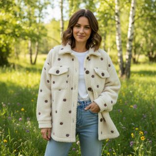 Kabát anyag TEDDY EMBROIDERY Mini ecru