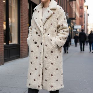 Kabát anyag TEDDY EMBROIDERY Mini ecru