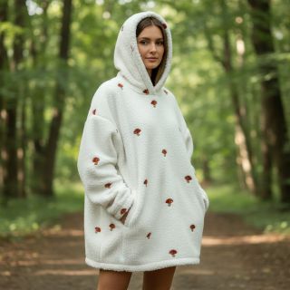 Kabát anyag EMBROIDERY Little mushrooms off white