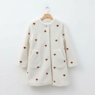 Kabát anyag EMBROIDERY Little mushrooms off white