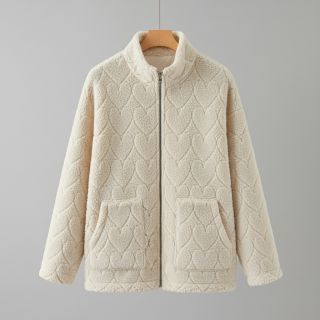 Kabát anyag TEDDY Hearts in hearts ecru