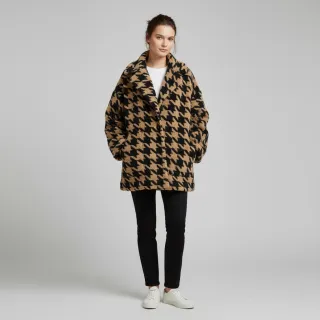 Kabát anyag TEDDY JACQUARD PIED DE POULE camel