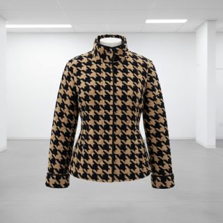 Kabát anyag TEDDY JACQUARD PIED DE POULE camel